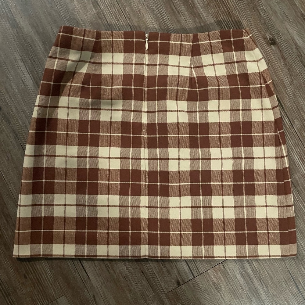 Reformation Plaid Mini Skirt in Burgundy/Brown and Cream - Size 0 - Picture 5 of 5